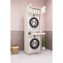 Demirbal Mobilya Mdf Çamaşır Makinesi ve Kurutma Makinesi Dolabı 210 aytaşı krem