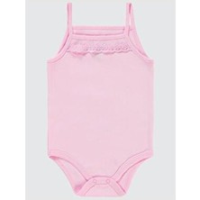 Civil Baby Kız Çıtçıtlı Badi 3-9 Ay Penye İp Askılı Dantelli Pembe Özel Olay İçin