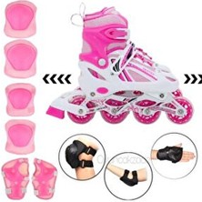 Paten Işıklı Ayarlanabilir Çocuk Alıştırma Pateni 2 Fonksiyon Dizlik Dirseklik Bileklik Koruyucu Set