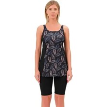 Taytkini Garnili Desenli Şortlu Tankini 5534 Siyah Gri Büyük Beden