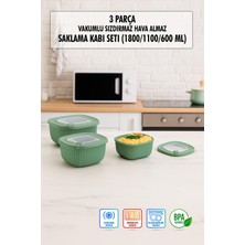 Kare 3 Parça Vakumlu Sızdırmaz Hava Almaz Saklama Kabı Seti Yeşil (1800/1100/600 Ml)