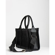 Kadın Siyah Çapraz Askılı Fermuarlı Tote Bag Omuz Çantası