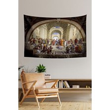 Vagonik Atina Okulu Raffaello Sanzio Tablosu Bej Renk Pamuklu Duvar Örtüsü Halısı 70x100 – 100x140 - 140x200