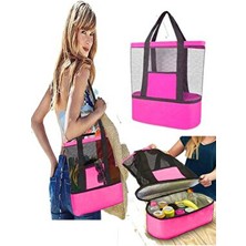 Plaj Çantası Termos Sıcak Soğuk Tutucu Termoslu Plaj Çantası Pembe