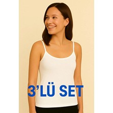 Mostess Beyaz Kadın İp Askılı Atlet 3 Adet Pamuklu Dokuma Hafif Tasarım