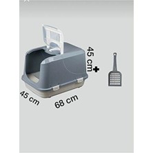 Dev Xxl Boy Kapalı Kedi Tuvaleti Koku Filtreli ve Elekli Kürek 65X45X45