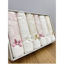 6 Adet Kutulu %100 Pamuklu Güpürlü Fiyonklu Desenli 50X90 El Yüz Havlu Seti