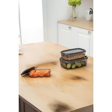 Oval 3 Parça Hava Almaz Sızdırmaz Saklama Kabı Seti Füme (300/500/800 Ml)