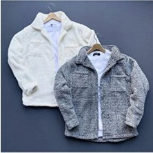 Belirtilmemiş Unisex 2 Li Peluş Polar Hırka Gömlek Beyaz Renkli Uzun Kol Regular Fit Tasarım