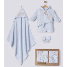 0-12 Ay Bebessi Erkek To Play Nakışlı  Bornoz Seti %100 Pamuk