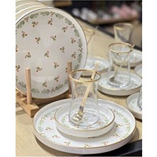 Seramik 18 Parça Modern Masal Pasta Çay Saati Seti Beyaz 21 Çiçekli Yuvarlak 6+ Pasta Tabağı Bpa Fr