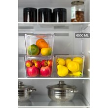 Okyanus Home 3'lü Kapaklı Şeffaf Buzdolabı Organizeri ve Saklama Kabı 6500ML