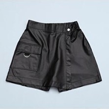 Kız Çocuk Deri Etek Şort - 28036 - Siyah