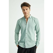 Flex Slim Fit Yumuşak Kolay Ütü Nefes Alan Erkek Gömlek Mint