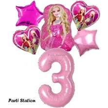 Barbie Folyo Balon Set Barbie Kalp Pembe 3 Yaş Balon Set Barbie Konsept Doğum Günü Set Yaş Balon Set