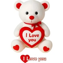 Peluş 40 cm I Love Kalpli Ayı Beyaz