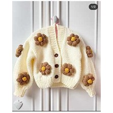 Bilgem Butik El Örgüsü Çocuk-Bebek Hırka Uzun Kol Bej Renkli Çiçek Desenli Örme Kumaş ile Şık Tasarım