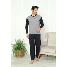 Meynur Moda Erkekler İçin Pamuklu Penye Uzunkollu Pijama Takımı Düz Desenli Rahat Kullanım