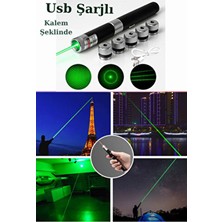 USB Şarjlı Voltran Yeşil Lazer Kalem Başlıklı Yeşil Lazer Pointer Turbo Işın Yeşil Laser Pointer