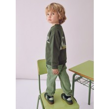 Mayoral 4-10 Yaş Erkek Çocuk Yeşil Sweatshirt – Ön ve Arkası Baskılı, Iç Hafif Şardonlu