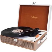 Pikap Müzik Kutusu Vintage Nostaljik Retro Pikap Plak Iğne Dahil 3.5mm Bluetooth Aux Hoparlörlü