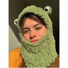 Yeşil Kurbağa Puffy Kar Maskesi Balaklava Yeni Trend Bere El Yapımı El Örgüsü Şapka