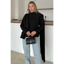 Kendinden Atkılı Triko Kazak Siyah 8266