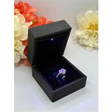 Hkn Avm Accessories Işıklı Yüzük Kutusunda Pembe Gümüş Kalp Yüzük Sevgililer Günü Zirkon Taşlı Ciddi İlişki Hediye