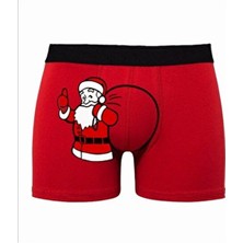 Texkid Yılbaşı Noel Baba Çuvalı Baskılı Kırmızı Erkek Man Boxer 2XL Özel Desenli Rahat Paça