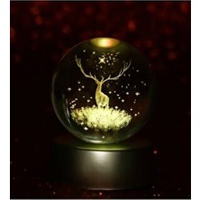 3D Geyikli Işıklı Cam Küre