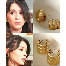 Kadın Gold Premium 3 Sıra Bombeli Küpe