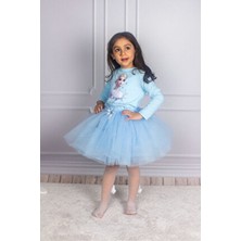 Duca Kadın Elbisesi Kabarık Tütü Etek ve Baskılı Body ile Yaz İçin Şık Seçim Mavi