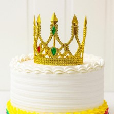 Altın Işıltılı Ince Pasta Tacı Pasta Üstü Taç Plastik Malzeme 8x8 cm