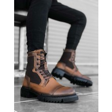 Ebrus Trend ET0183 Taba Deri Erkek Postal Bot Bağcıklı Günlük Kullanım İçin Orta Baldır Tasarım
