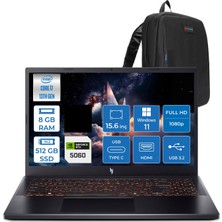 Acer Nitro V 15 ANV15-52 Intel Core I7 13620H 8gb 512GB SSD Nvıdıa Geforce RTX5060 8gb 75W Windows 11 Pro 15.6" FHD(1920 x 1080) IPS 165HZ Taşınabilir Bilgisayar NHQZ8EY002P02 + Zetta Çanta