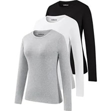 Kadın 3'lü Basic Uzun Kollu Tişört Sporcu Body T-Shirt Ekonomik Paket
