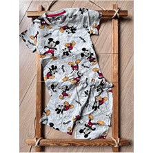 Bebtaş Minnie Mouse Yazlık Şortlu Takım Kız Çocuk Slim Kalıp Dokuma Kumaş Baskılı Desenli Gri