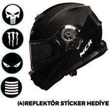 NCR Stars Parlak Siyah Çene Açılır Kask Ece Belgeli 2XL Beden Özellikli Motorsiklet Aksesuarı