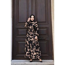 Kadın Yazlık Tesettür Kuşaklı Dokuma Viskon Kumaş Şık Elbise