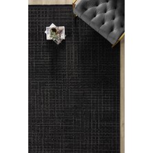 Modern Siyah Saçaklı Dokuma Halı Yolluk Antre Oturma Odası Salon Mutfak Halısı