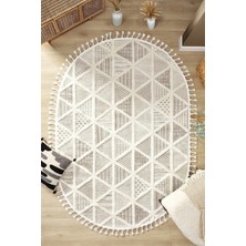 Krem Bej Dokuma Oval Halı Antre Çocuk Odası Oturma Odası Salon Mutfak Halısı Oval