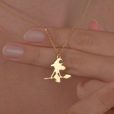 14 Ayar Altın Kaplama  Uçan Cadı Kolye Gümüş Kolye - CN00469