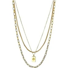 Üçlü Zincir Obje Detay Gold Kaplama Kolye