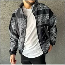 Msrt Unisex Beyaz Tasarım Baskılı Su Geçirmez Yağmurluk & Rüzgarlık Kadınlar İçin Uzun Kol Siyah Renk