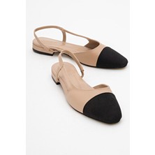 Luvi Shoes Lujo Bej Cilt Kadın Arkası Açık Düz Babet Ayakkabı