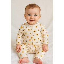 Unısex Bebek Safari ve Arı Baskılı Çıtçıtlı Yenidoğan Bebek Tulumu %100 Pamuk Esnek 1-3-6 Aylık