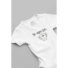 Overoz Organik %100 Pamuk İlk Dişim Çıktı Unisex Bebek Body Beyaz Çıtçıtlı Zıbın 5852