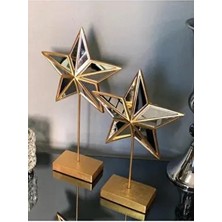 2'li Yıldız Superstar Gold Altın Şık Tasarım Ev Ofis Aynalı Yıldız Obje Biblo Büyük Boy Dekoratif