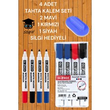 4 Adet Tahta Kalem Seti 2 Mavi 1 Kırmızı 1 Siyah Tahta Silgisi