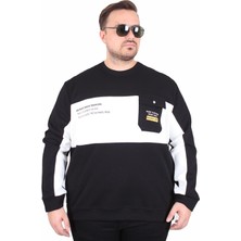 Moc Grande Mocgrande Büyük Beden Erkek Sweat 25702 Sıyah Cepli Bisiklet Yaka Kalın Double Face